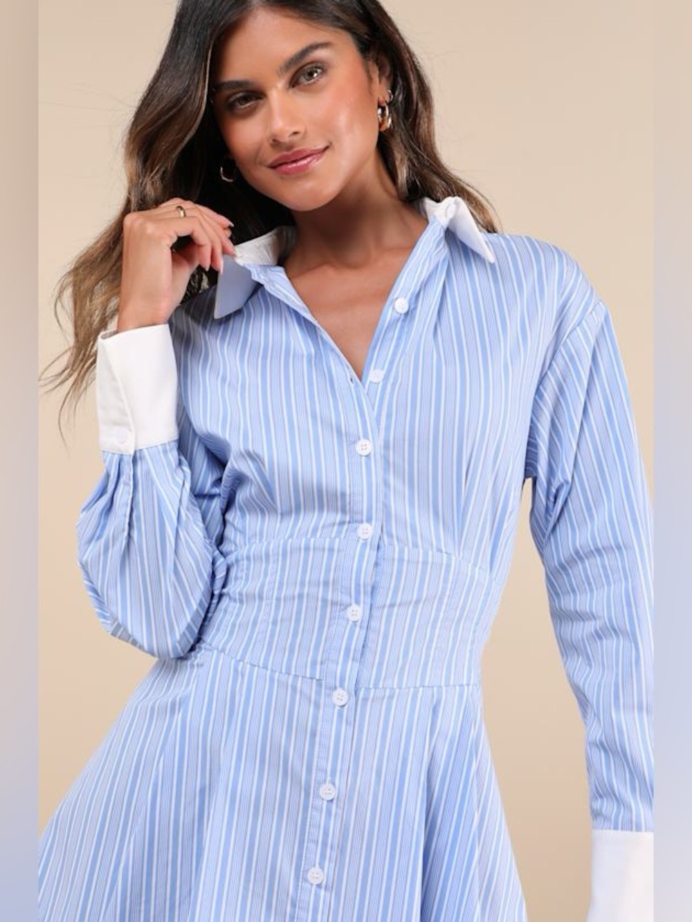 NWT LULUS Suave Confidence Blue and White Striped Collared Mini Dress - Picture 4 of 8